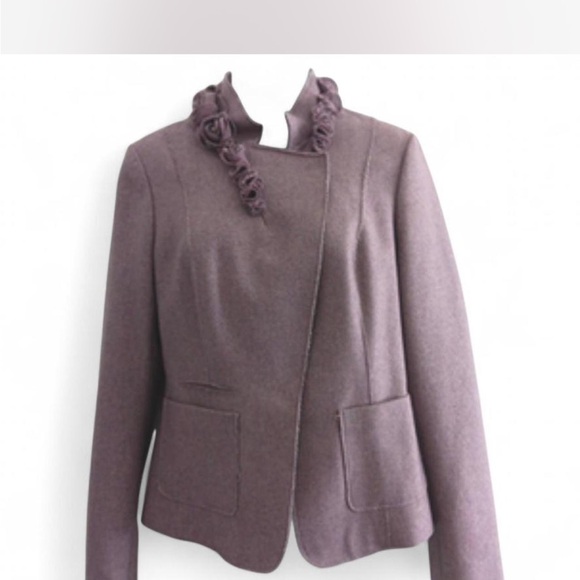 Banana Republic Italian Wool Blazer Size 14 | Lilac Purple Rosette Collar Jacket - Picture 2 of 12